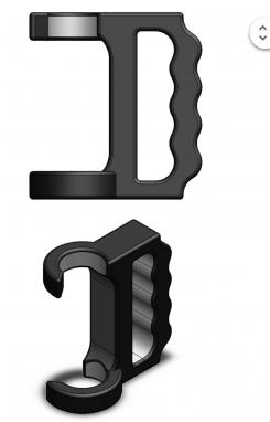 Design of a black bus pole gripper with a handle and two semicircle grippers.